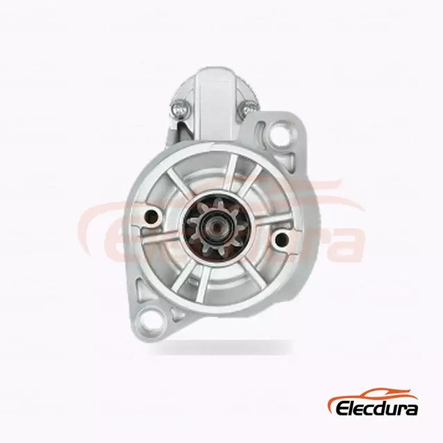 23300-W9810 Nissan a TCM startovac&iacute; motor vysokozdvižn&eacute;ho voz&iacute;ku, 12V 1,2kW, 9 zubů, pohled na zadn&iacute; termin&aacute;l